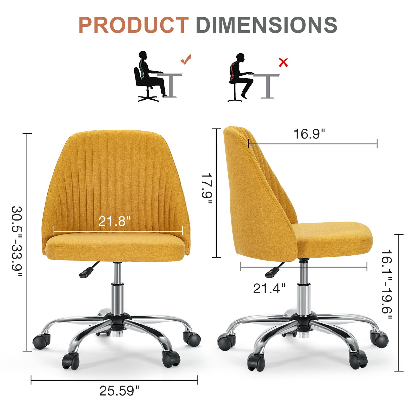 Modern Fabric Armless Adjustable Swivel Office Desk Chairs With Wheels