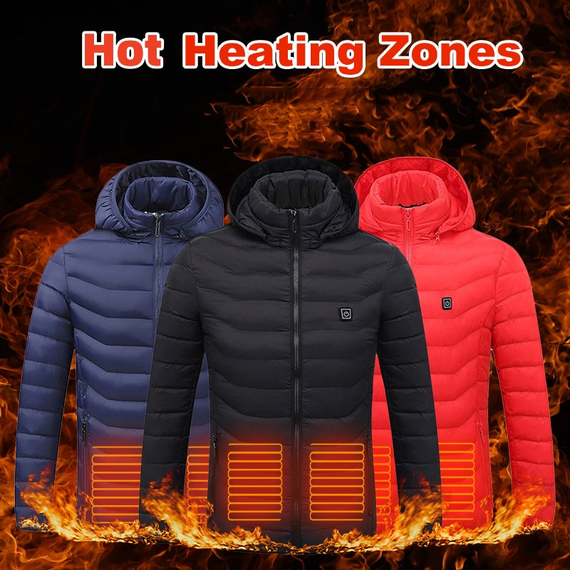 Men Heated Puffer Electric Insulated Hood Windbreaker Jacket