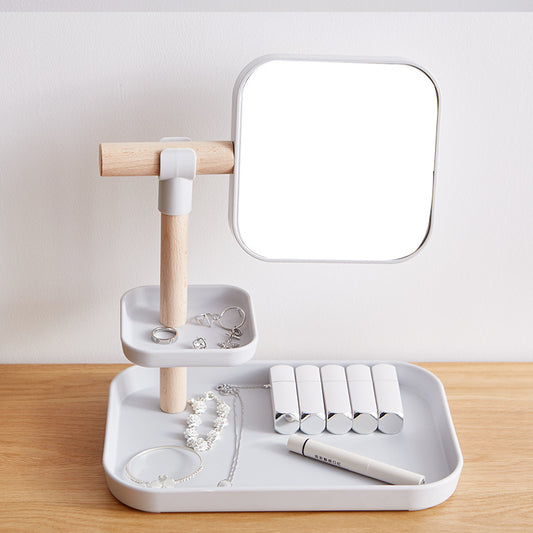 Desktop Storage Makeup Box With Mirror Dressing Table Finishing Rack