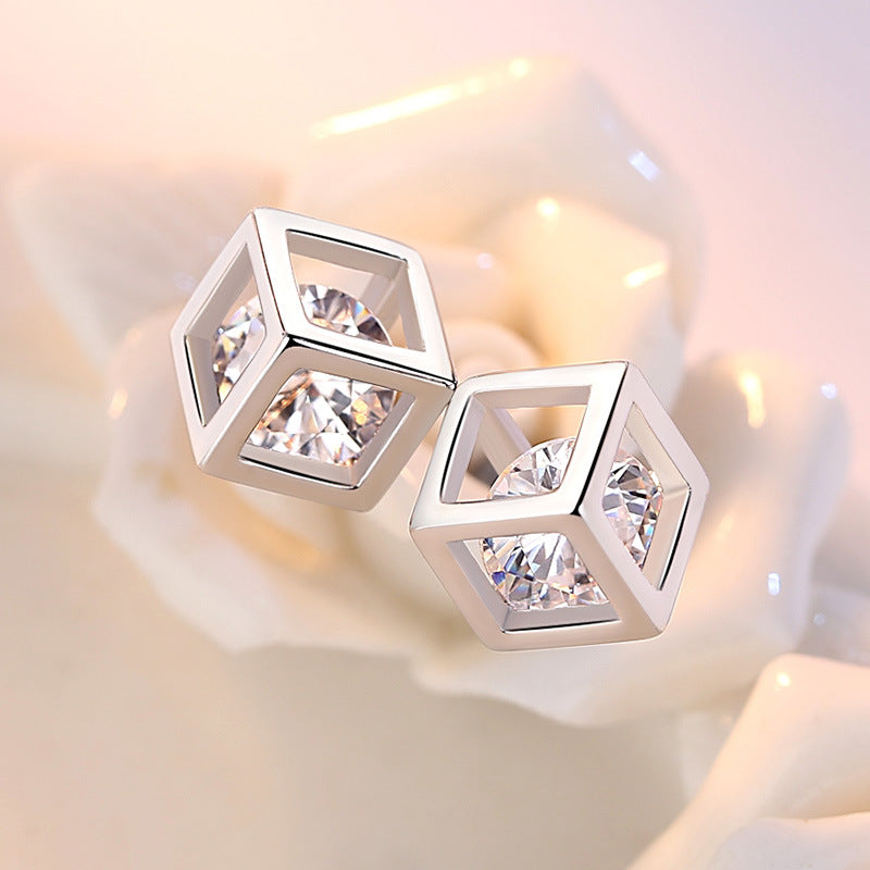 Women's Elegant Zircon Love Cube Sugar Stud Earrings