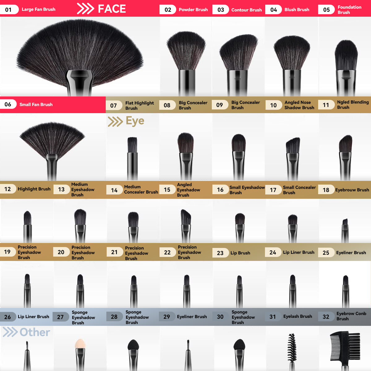 32pcs Makeup Brushes Contains Powder Brush