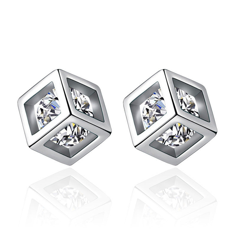 Women's Elegant Zircon Love Cube Sugar Stud Earrings